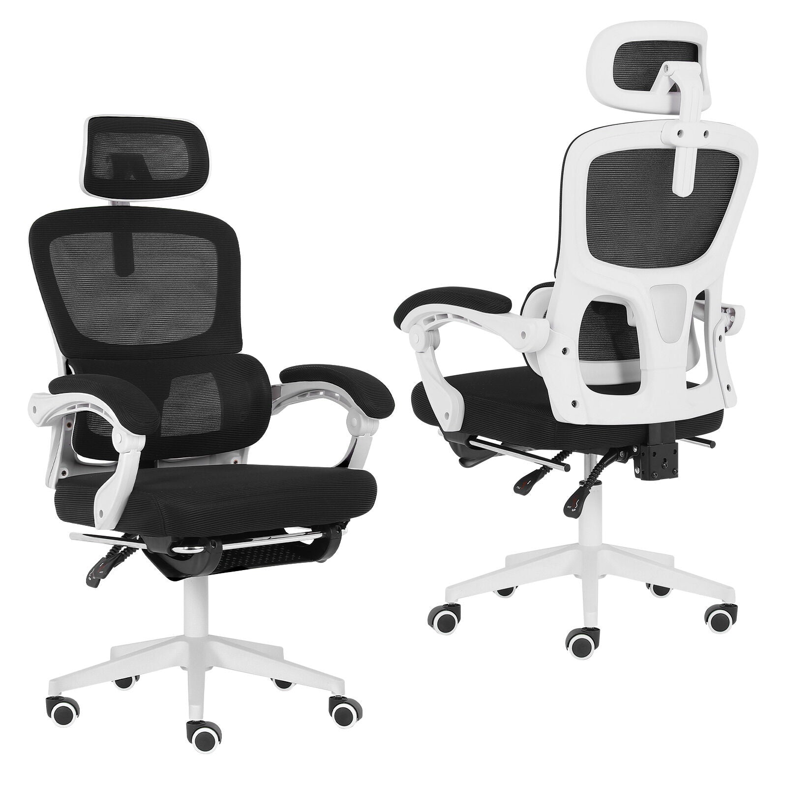 Office & Desk Chairs: Ergonomic Reclining Office Chair - Footrest, Lumbar Support, Adjustable Headrest VELTRA - BLACK