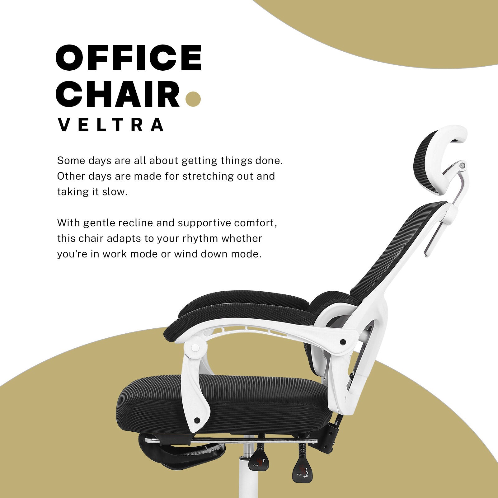 Office & Desk Chairs: Ergonomic Reclining Office Chair - Footrest, Lumbar Support, Adjustable Headrest VELTRA - BLACK