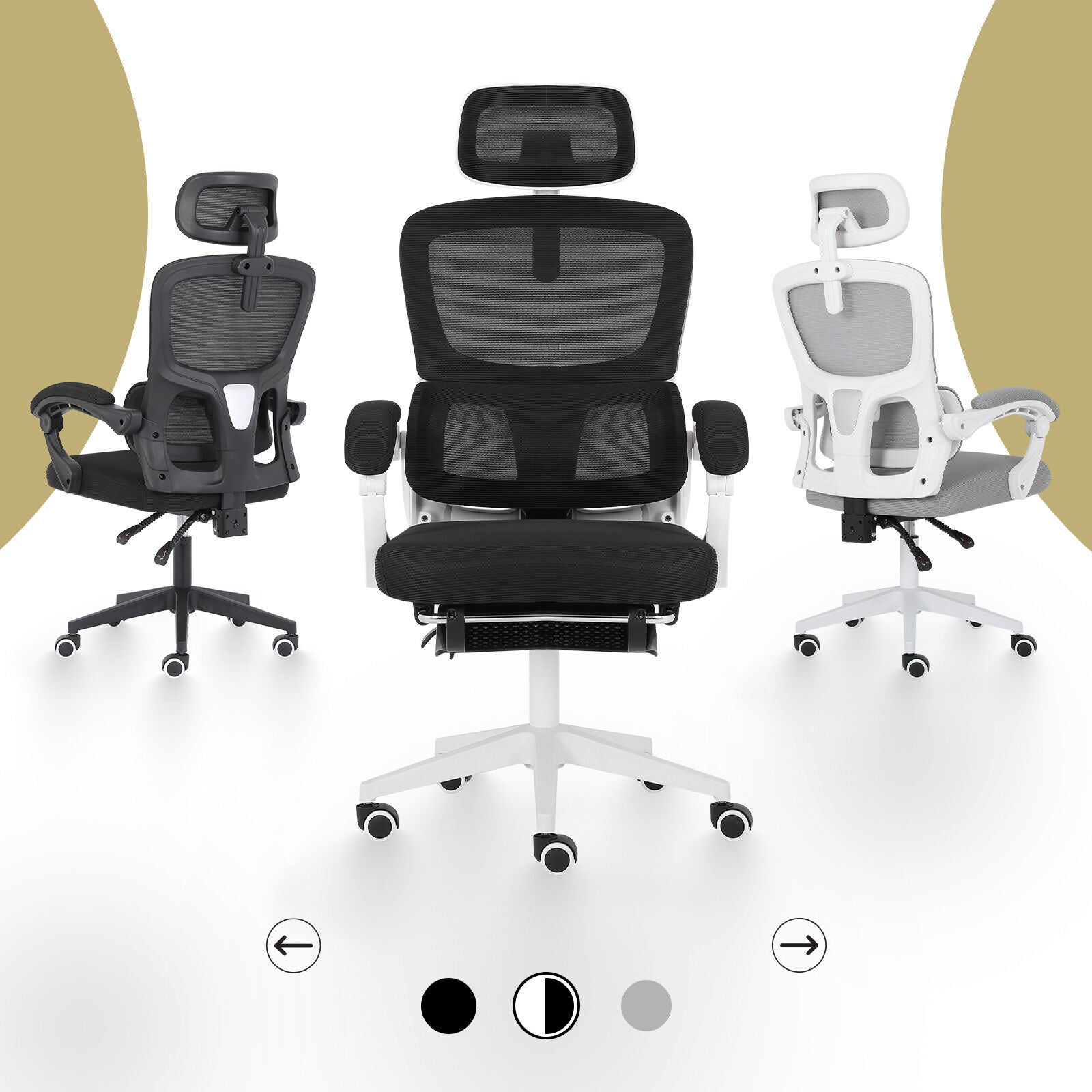 Office & Desk Chairs: Ergonomic Reclining Office Chair - Footrest, Lumbar Support, Adjustable Headrest VELTRA - BLACK