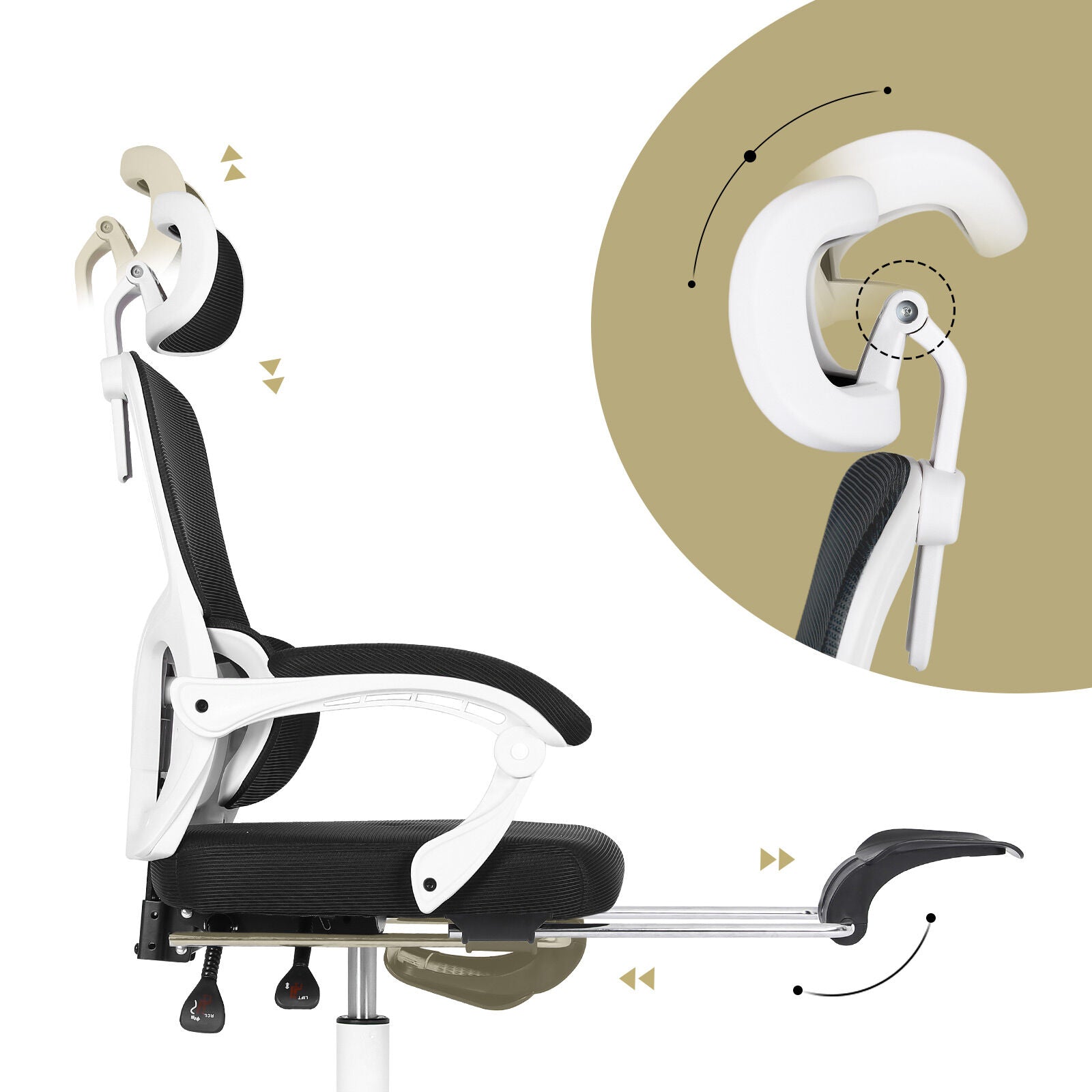Office & Desk Chairs: Ergonomic Reclining Office Chair - Footrest, Lumbar Support, Adjustable Headrest VELTRA - BLACK