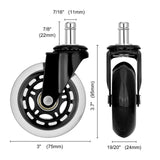 Office & Desk Chairs: 5X 3'' Rollerblade Style Wheels Office Chair Casters - Slient Smooth, 11x22mm Stem