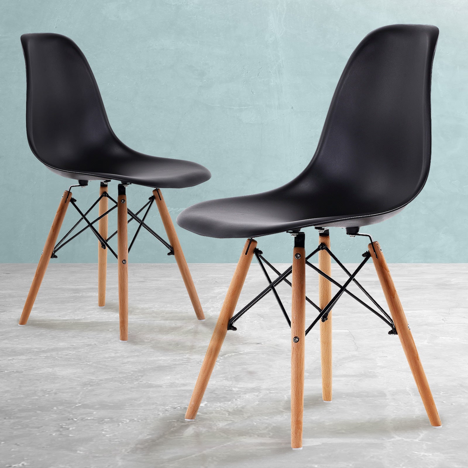 Kitchen & Dining Chairs: 2X Retro Dining Cafe Chair DSW BLACK