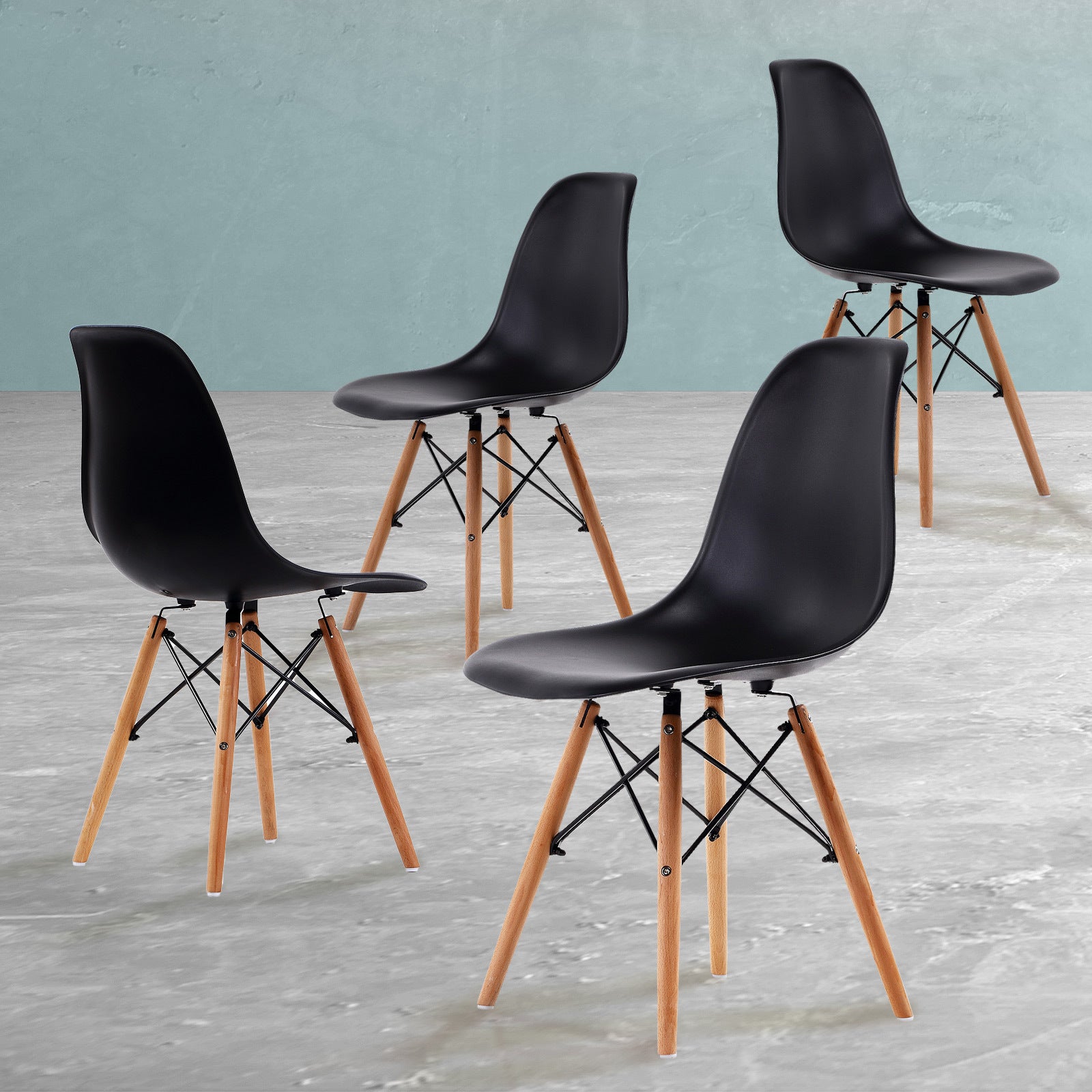 Kitchen & Dining Chairs: 4X Retro Dining Cafe Chair DSW BLACK