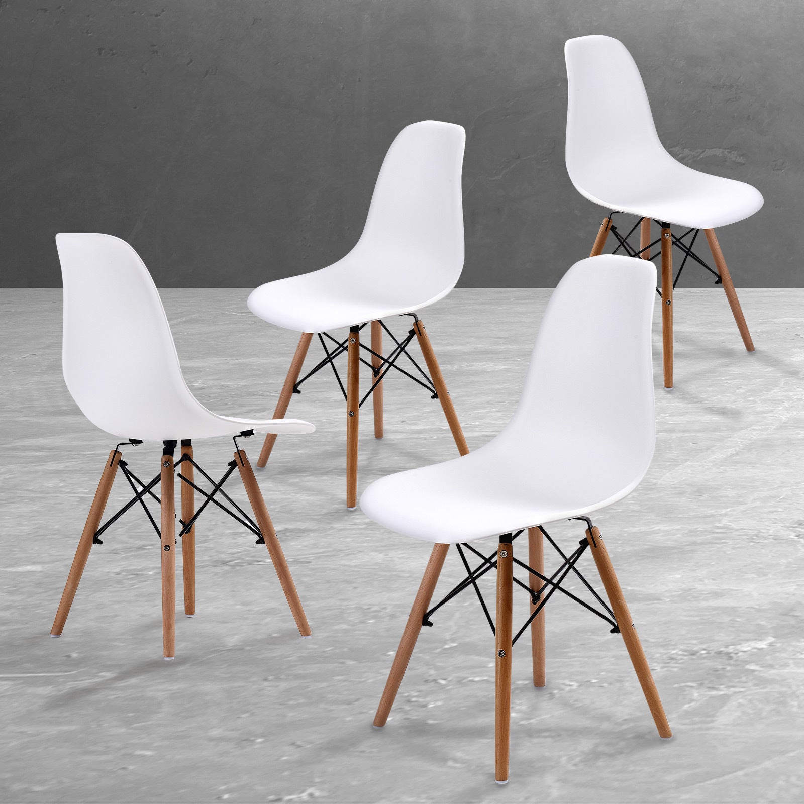 Kitchen & Dining Chairs: 4X Retro Dining Cafe Chair DSW WHITE