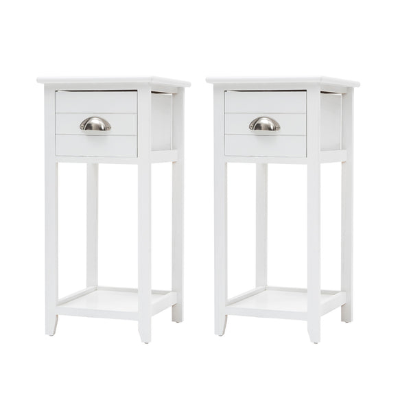 2X Bedside Table Drawer Vintage Side Table Storage Cabinet Bedroom VALERIE WHITE