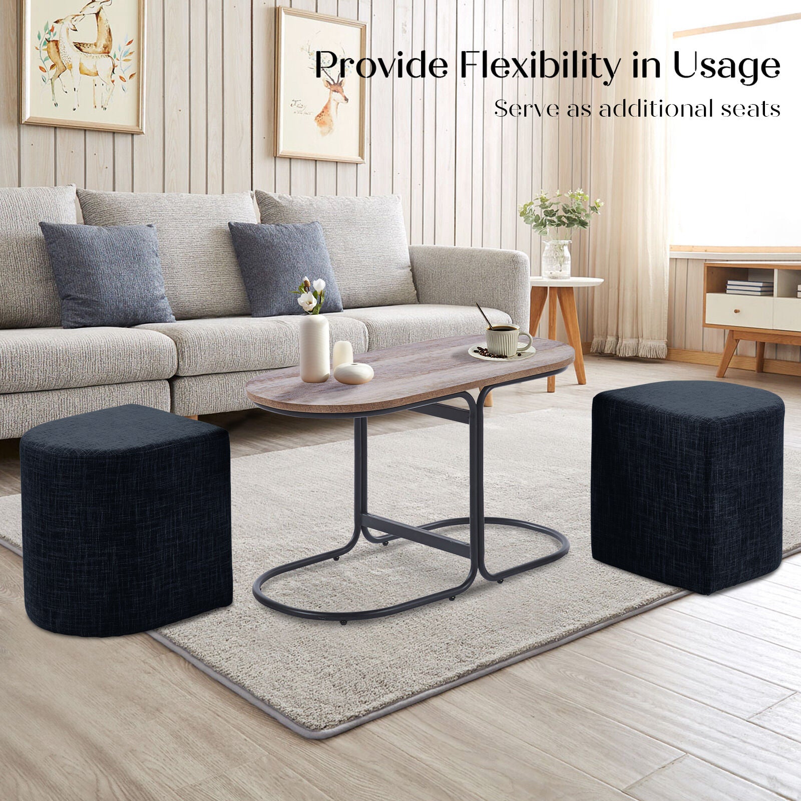 Office & Desk Chairs: 3 Piece Set Coffee Table & Ottoman Wood Side End Table Industrial - Black