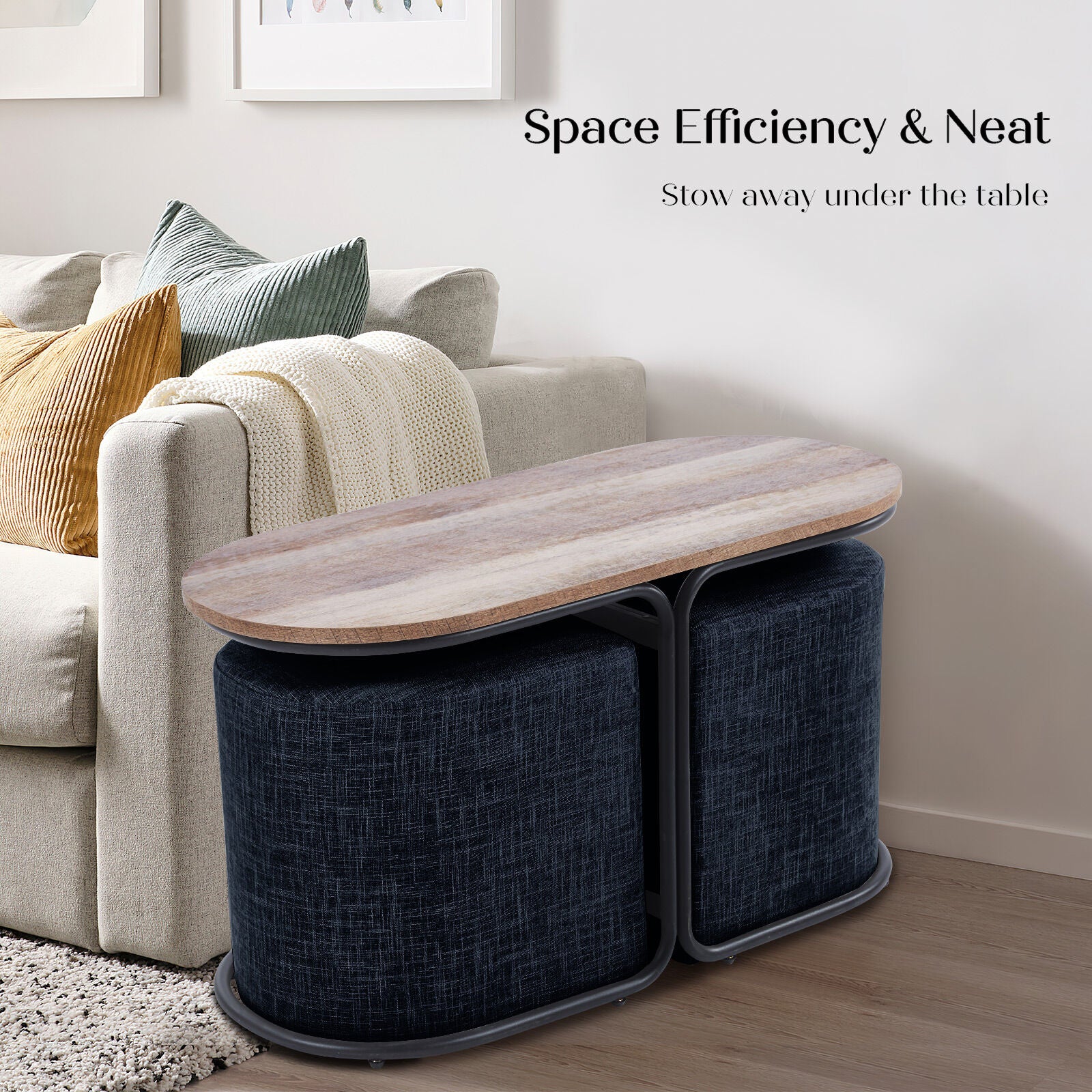 Office & Desk Chairs: 3 Piece Set Coffee Table & Ottoman Wood Side End Table Industrial - Black