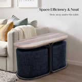 3 Piece Set Coffee Table & Ottoman Wood Side End Table Industrial - Black