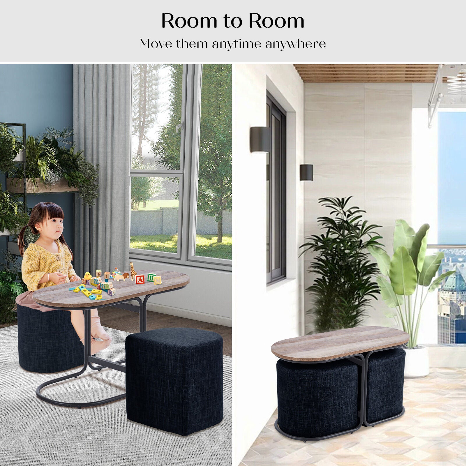 Office & Desk Chairs: 3 Piece Set Coffee Table & Ottoman Wood Side End Table Industrial - Black