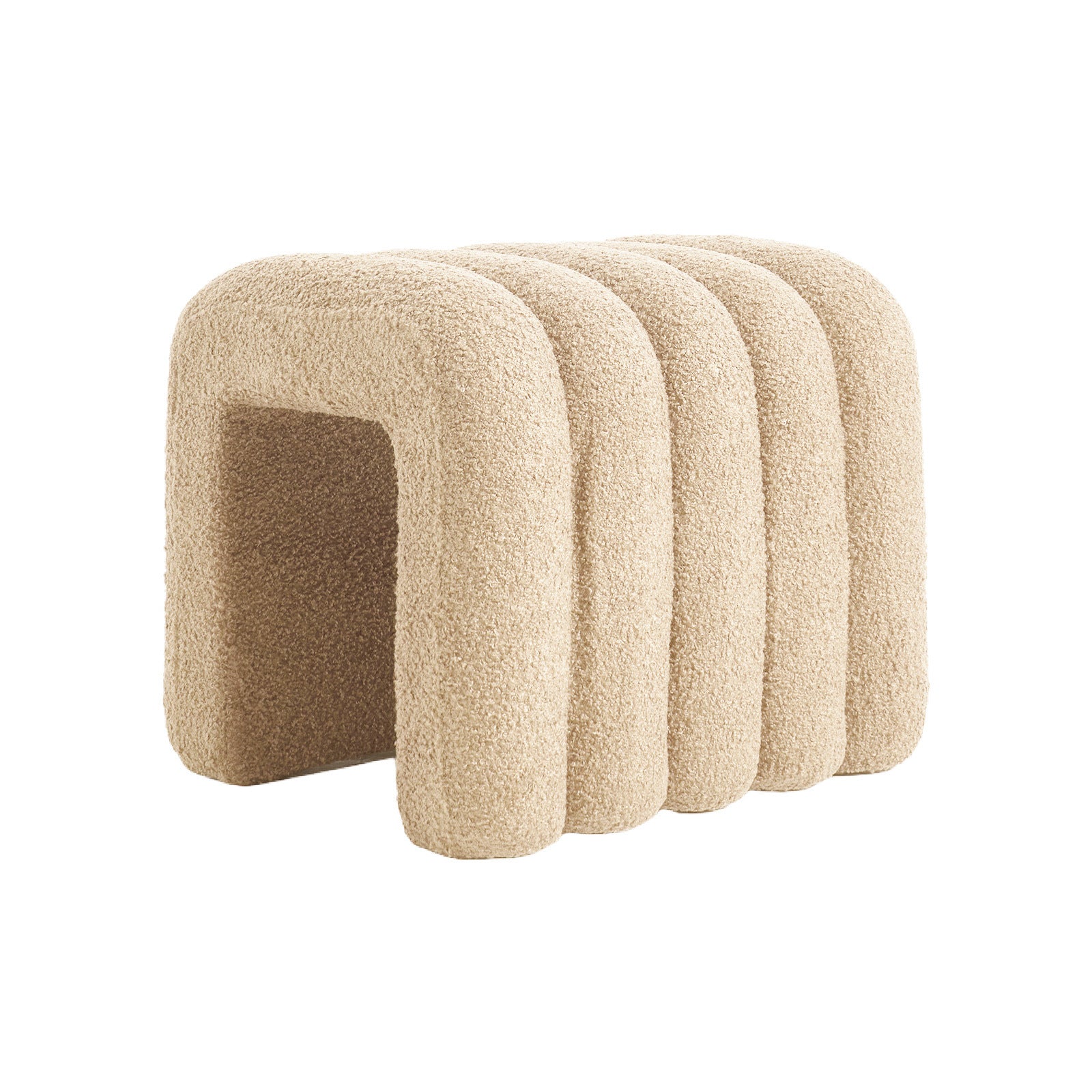 Ottomans & Footstools: Ridge Arch Ottoman Stool Teddy Fleece Fabric Foot Rest 45cm BEIGE