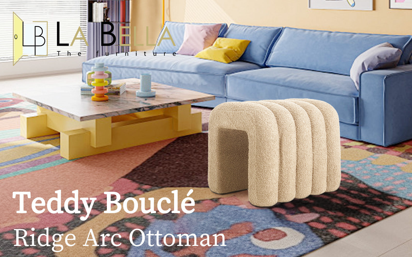 Ottomans & Footstools: Ridge Arch Ottoman Stool Teddy Fleece Fabric Foot Rest 45cm BEIGE
