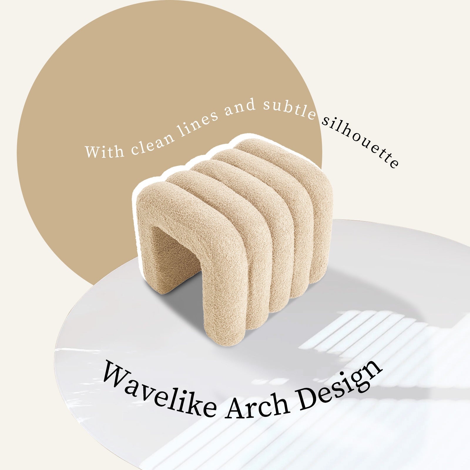Ottomans & Footstools: 2X Ridge Arch Ottoman Stool Teddy Fleece Fabric Foot Rest 45cm BEIGE