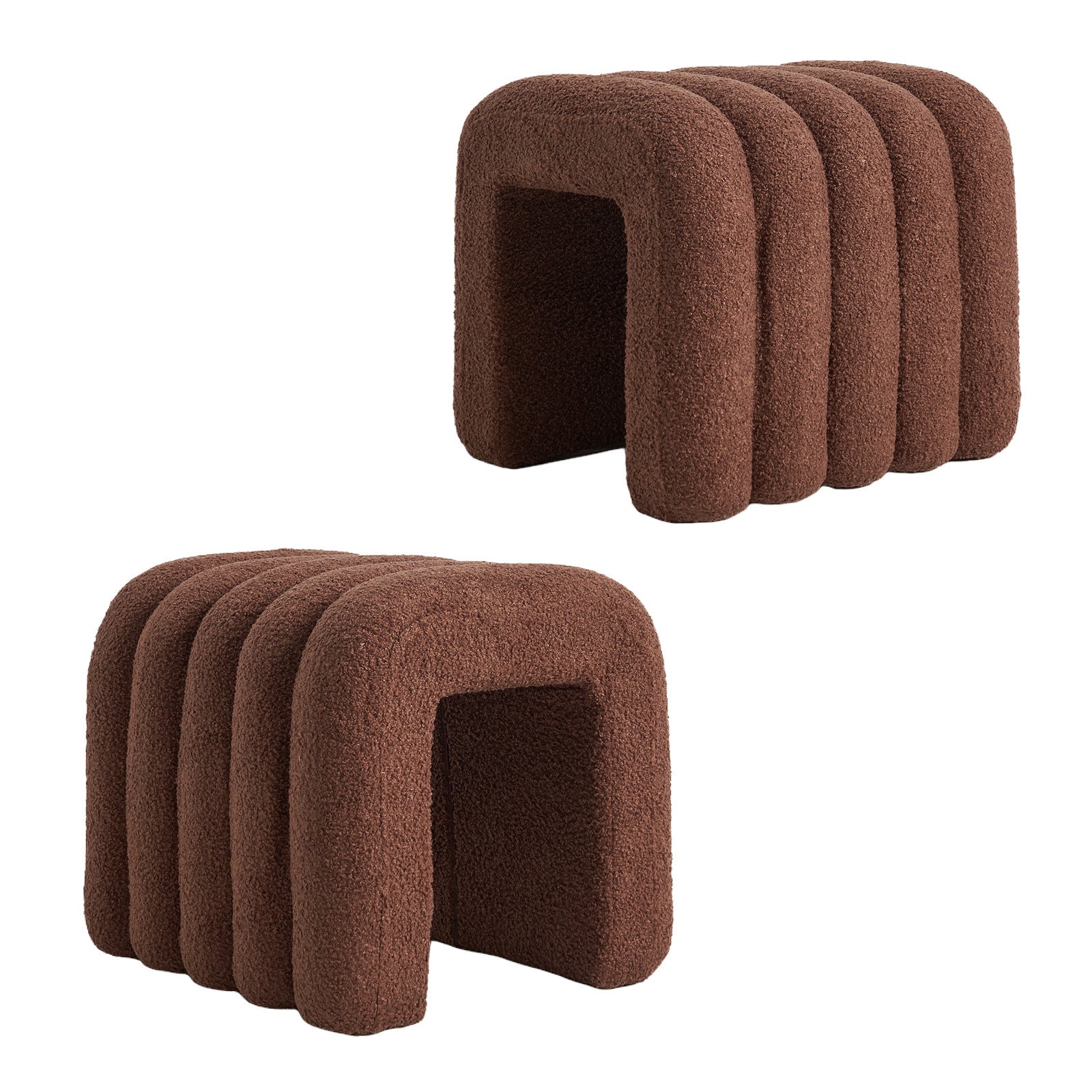 Ottomans & Footstools: 2X Ridge Arch Ottoman Stool Teddy Fleece Fabric Foot Rest 45cm BROWN
