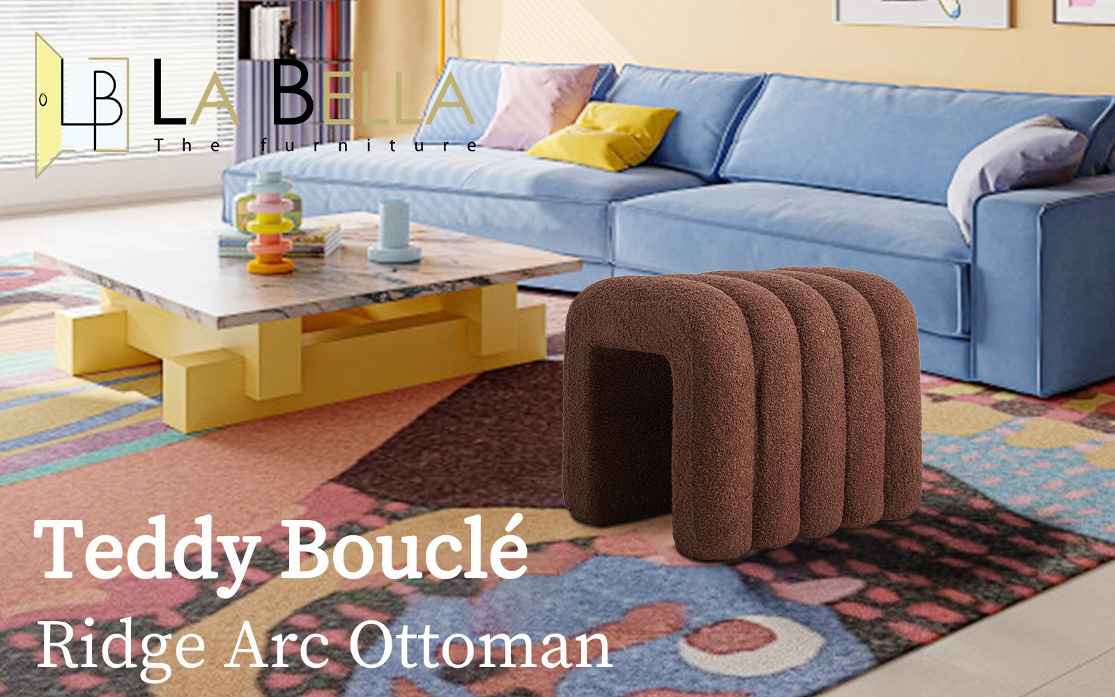Ottomans & Footstools: 2X Ridge Arch Ottoman Stool Teddy Fleece Fabric Foot Rest 45cm BROWN