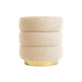 Ottomans & Footstools: Round Stacked Ottoman Stool Teddy Fleece Fabric Foot Rest 38cm BEIGE