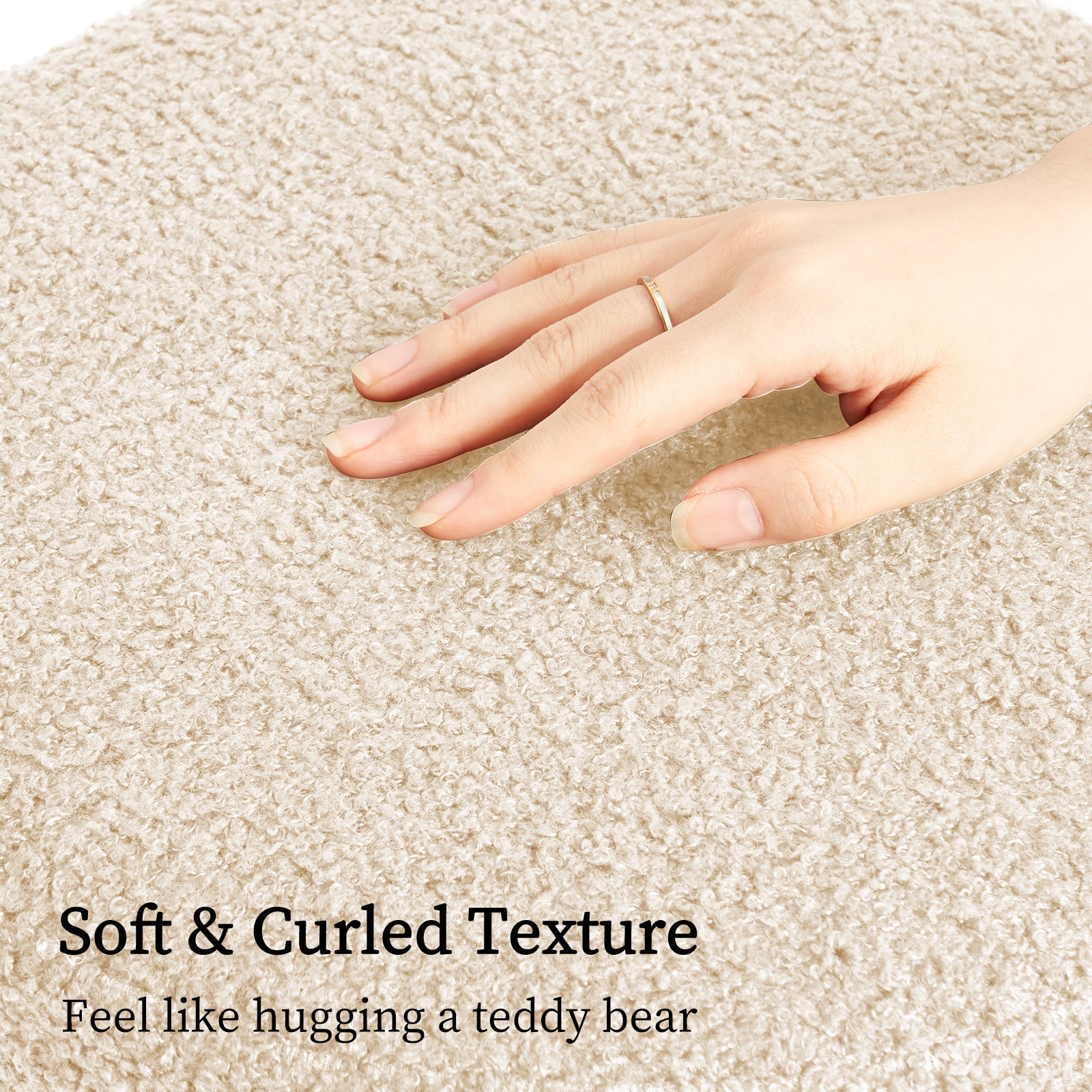 Ottomans & Footstools: Round Stacked Ottoman Stool Teddy Fleece Fabric Foot Rest 38cm BEIGE