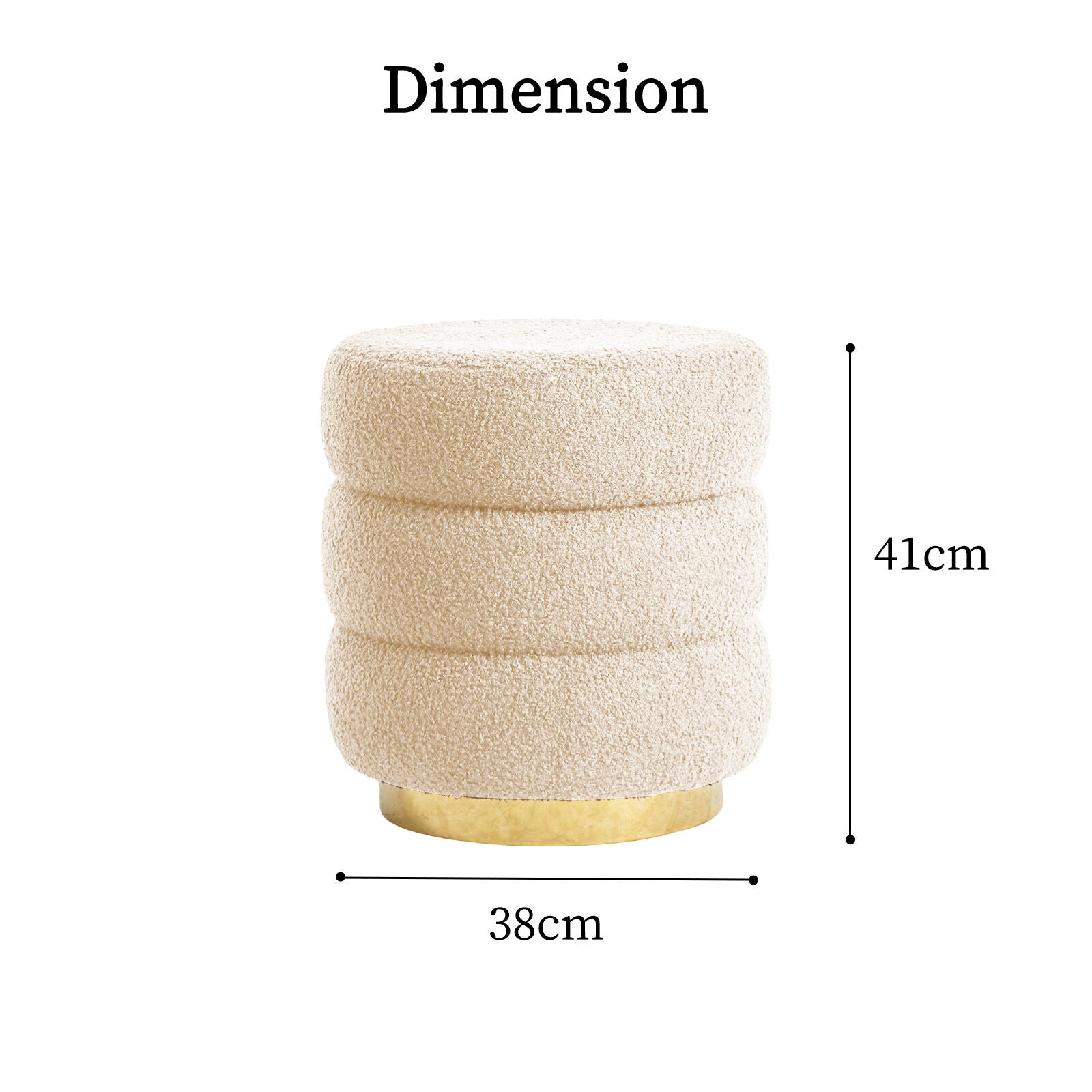 Ottomans & Footstools: Round Stacked Ottoman Stool Teddy Fleece Fabric Foot Rest 38cm BEIGE