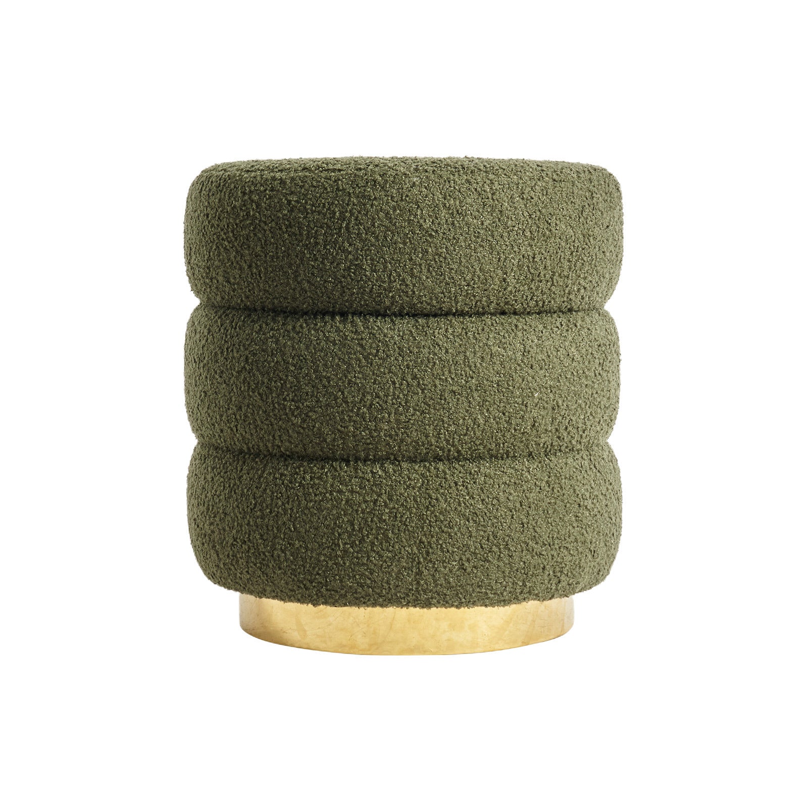 Ottomans & Footstools: Round Stacked Ottoman Stool Teddy Fleece Fabric Foot Rest 38cm GREEN