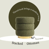 Ottomans & Footstools: Round Stacked Ottoman Stool Teddy Fleece Fabric Foot Rest 38cm GREEN