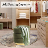 Ottomans & Footstools: Round Stacked Ottoman Stool Teddy Fleece Fabric Foot Rest 38cm GREEN