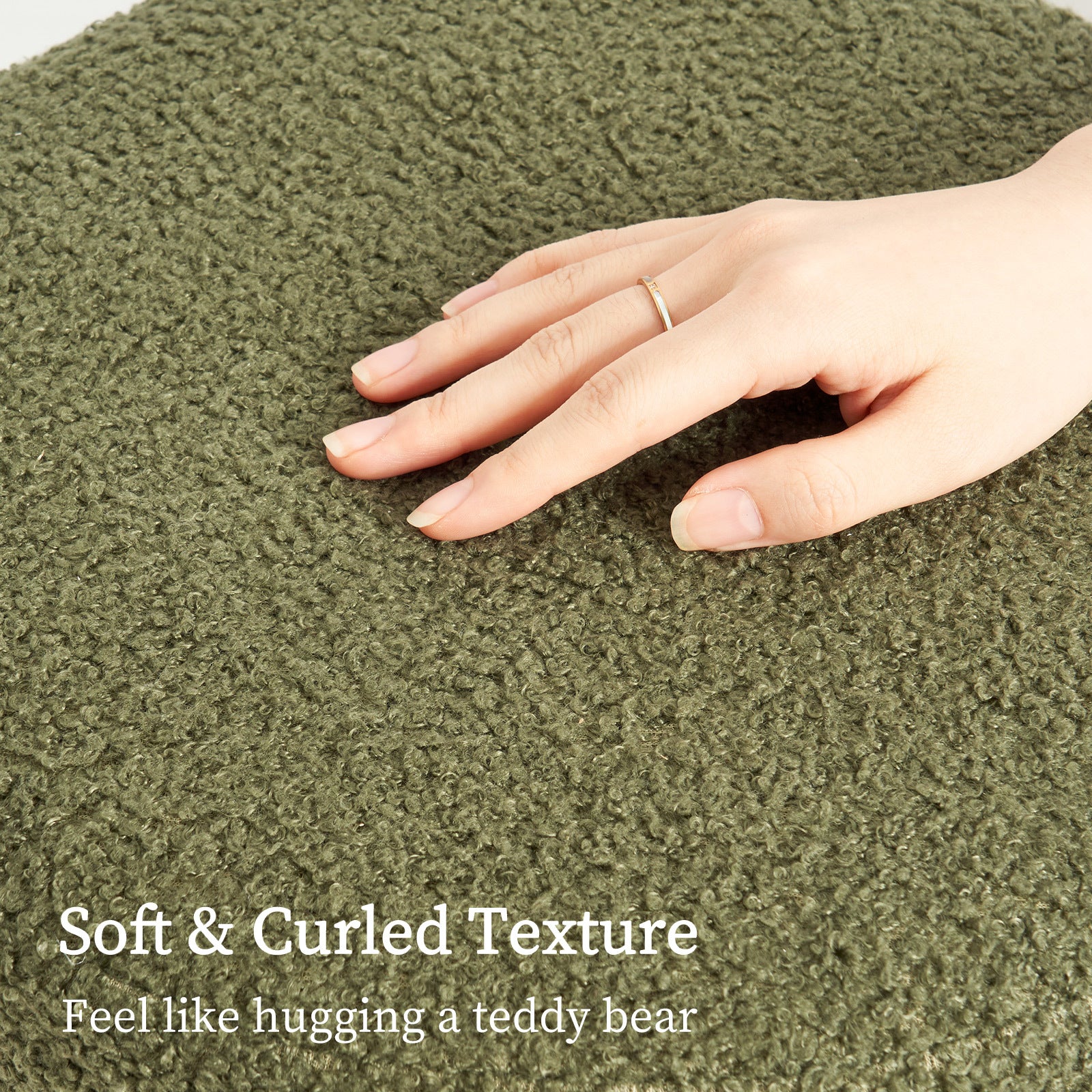Ottomans & Footstools: 2X Round Stacked Ottoman Stool Teddy Fleece Fabric Foot Rest 38cm GREEN
