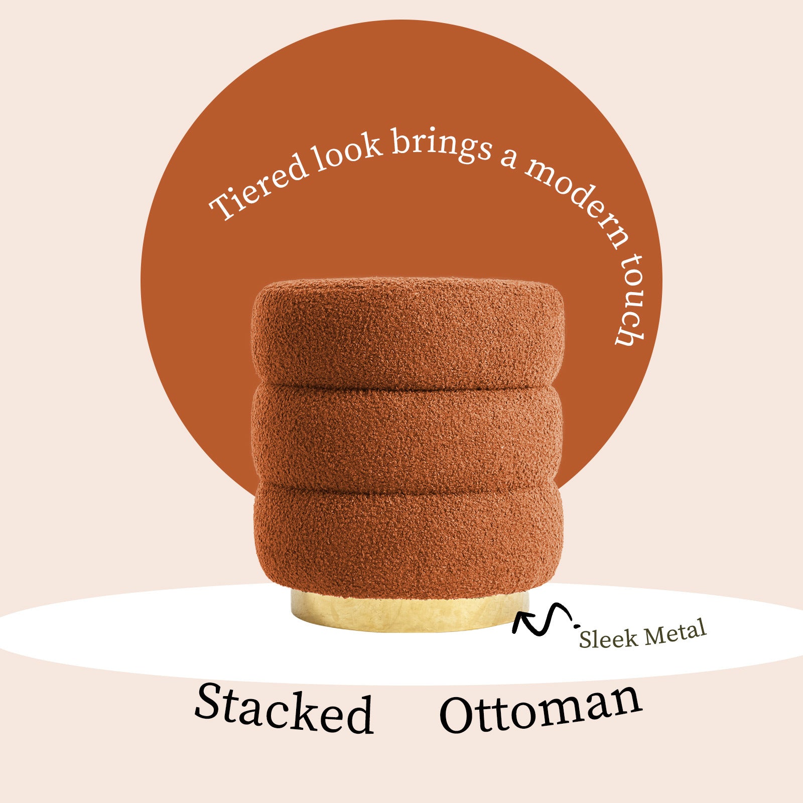 Ottomans & Footstools: Round Stacked Ottoman Stool Teddy Fleece Fabric Foot Rest 38cm ORANGE