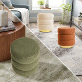 Ottomans & Footstools: Round Stacked Ottoman Stool Teddy Fleece Fabric Foot Rest 38cm ORANGE