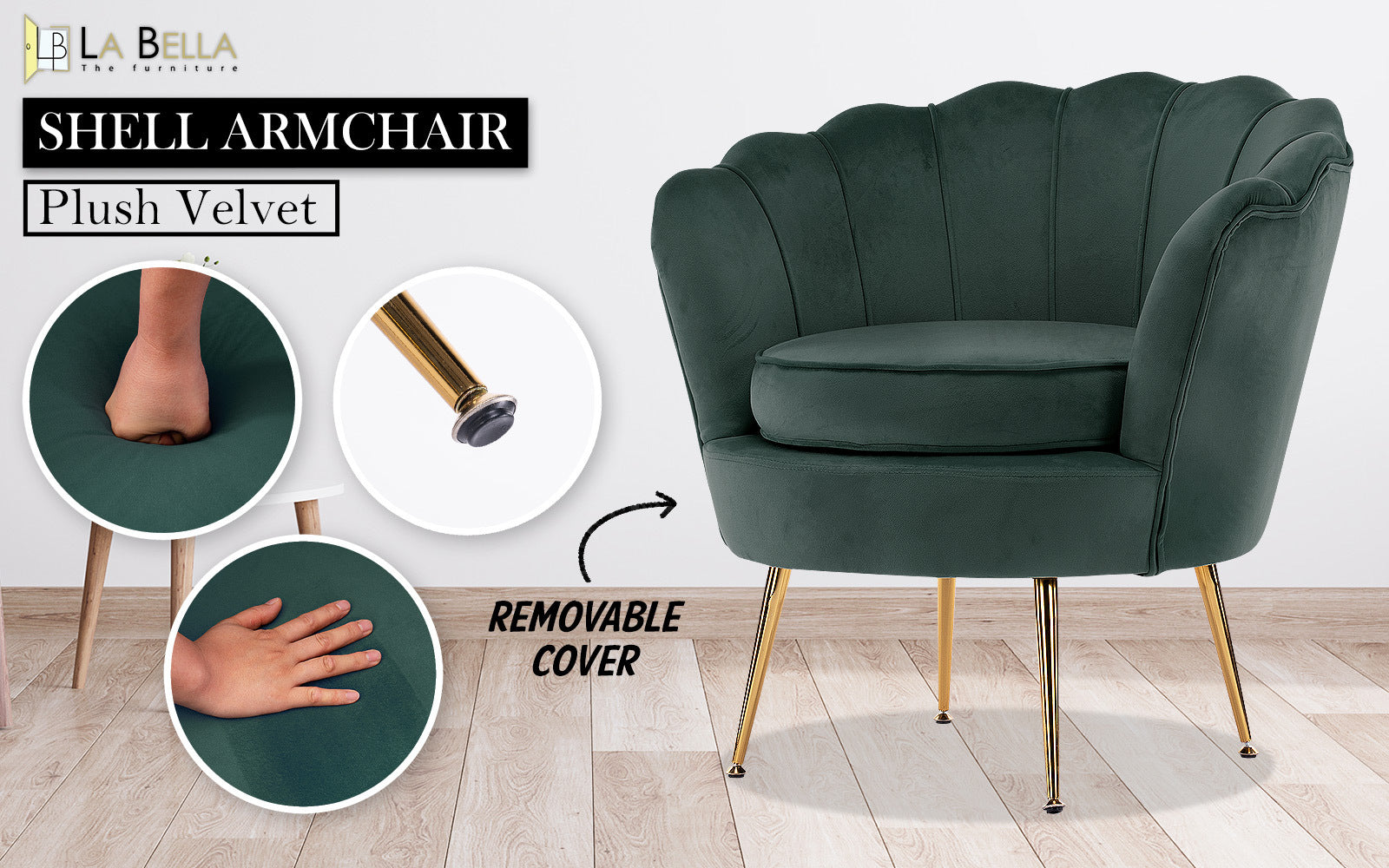 Bedside Tables: Armchair Padded Lounge Chair Accent Velvet Shell Scallop GREEN