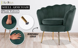 Bedside Tables: Armchair Padded Lounge Chair Accent Velvet Shell Scallop GREEN