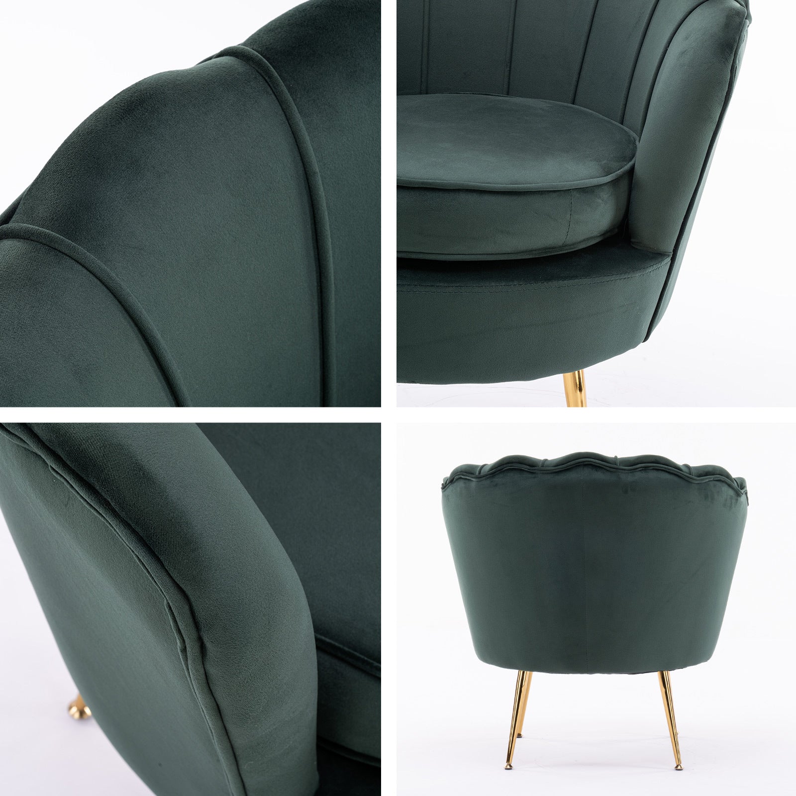 Bedside Tables: Armchair Padded Lounge Chair Accent Velvet Shell Scallop GREEN