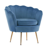 Bedside Tables: Armchair Padded Lounge Chair Accent Velvet Shell Scallop NAVY BLUE