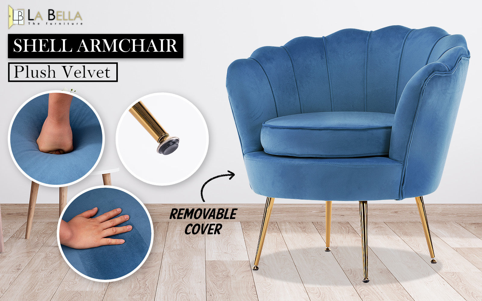 Bedside Tables: Armchair Padded Lounge Chair Accent Velvet Shell Scallop NAVY BLUE
