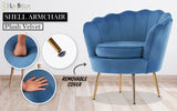 Bedside Tables: Armchair Padded Lounge Chair Accent Velvet Shell Scallop NAVY BLUE