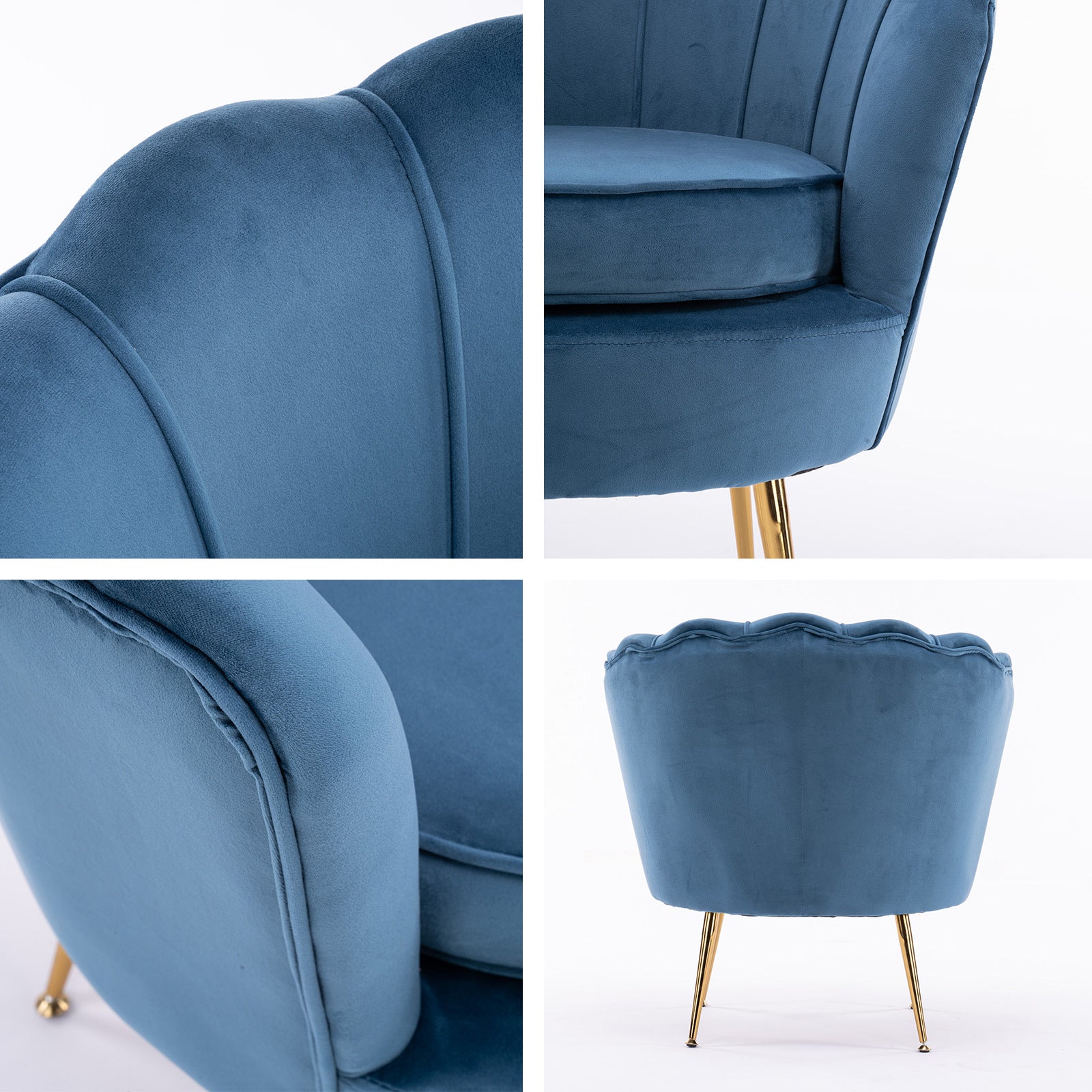 Bedside Tables: Armchair Padded Lounge Chair Accent Velvet Shell Scallop NAVY BLUE