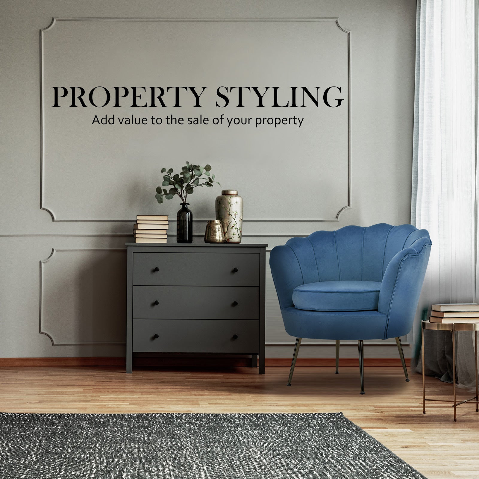 Bedside Tables: Armchair Padded Lounge Chair Accent Velvet Shell Scallop NAVY BLUE