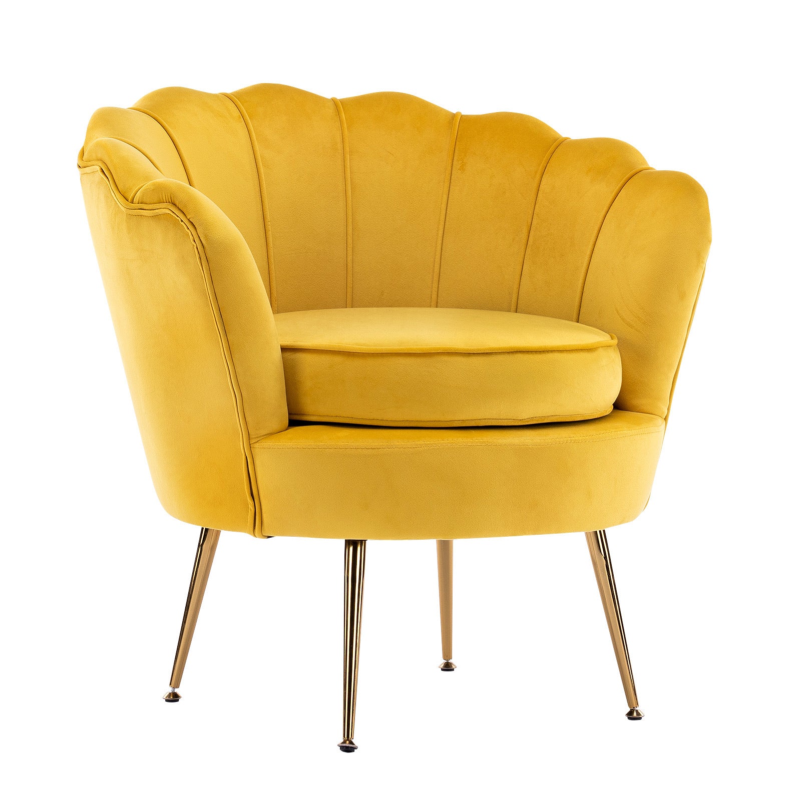 Bedside Tables: Armchair Padded Lounge Chair Accent Velvet Shell Scallop YELLOW