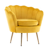 Bedside Tables: Armchair Padded Lounge Chair Accent Velvet Shell Scallop YELLOW