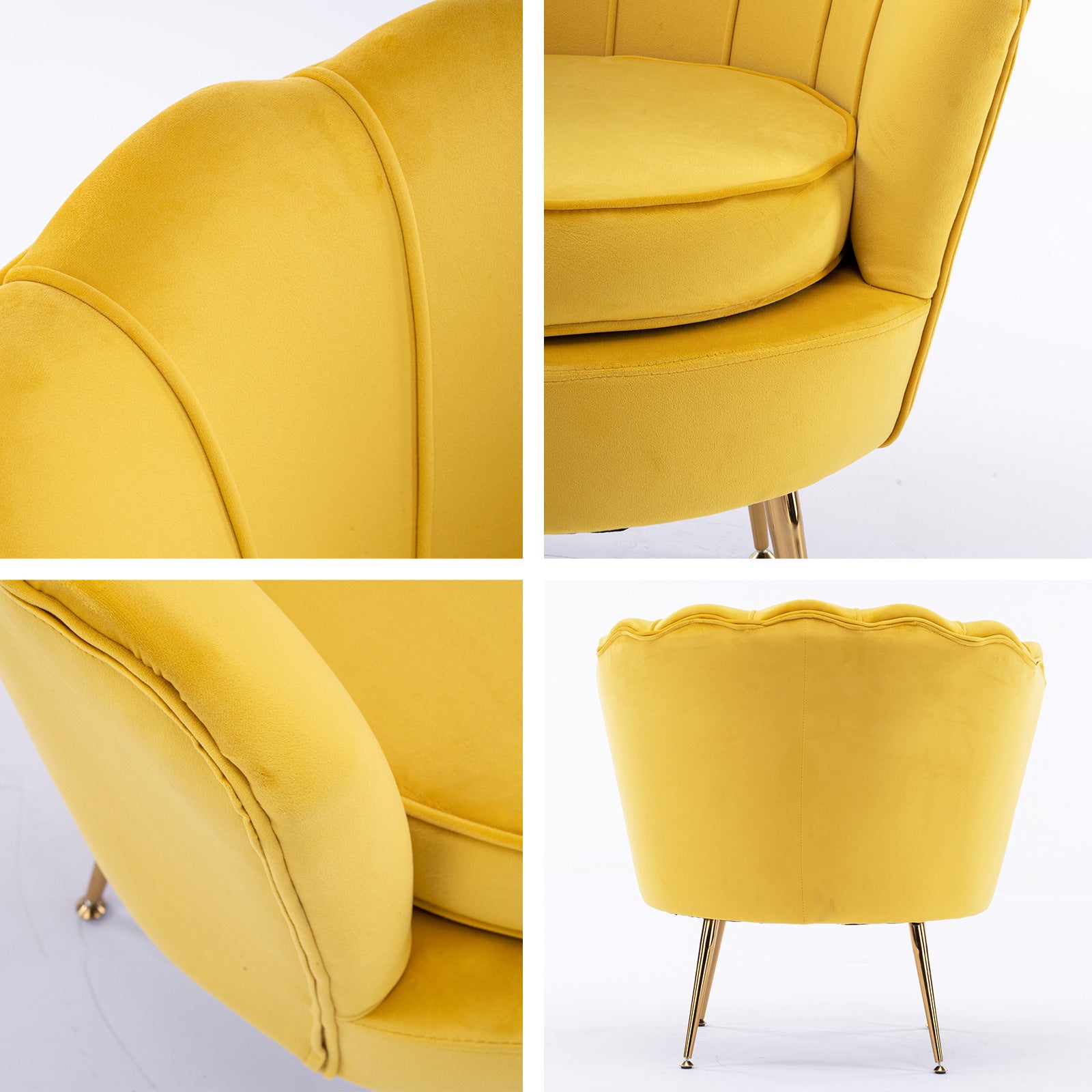 Bedside Tables: Armchair Padded Lounge Chair Accent Velvet Shell Scallop YELLOW