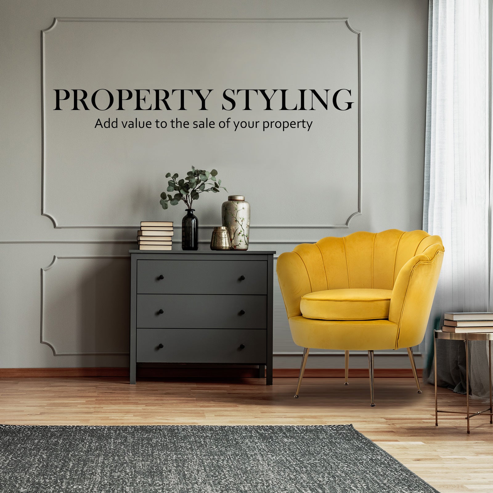 Bedside Tables: Armchair Padded Lounge Chair Accent Velvet Shell Scallop YELLOW
