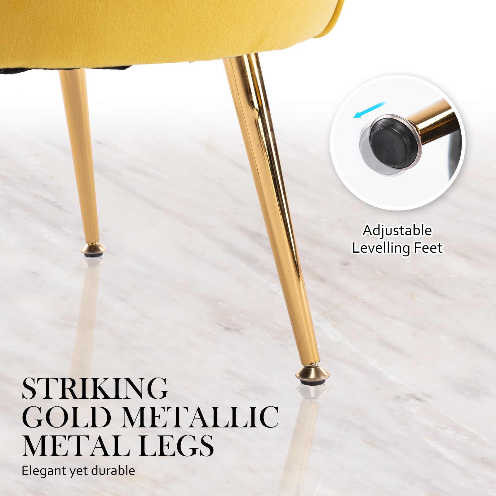 Bedside Tables: Armchair Padded Lounge Chair Accent Velvet Shell Scallop YELLOW