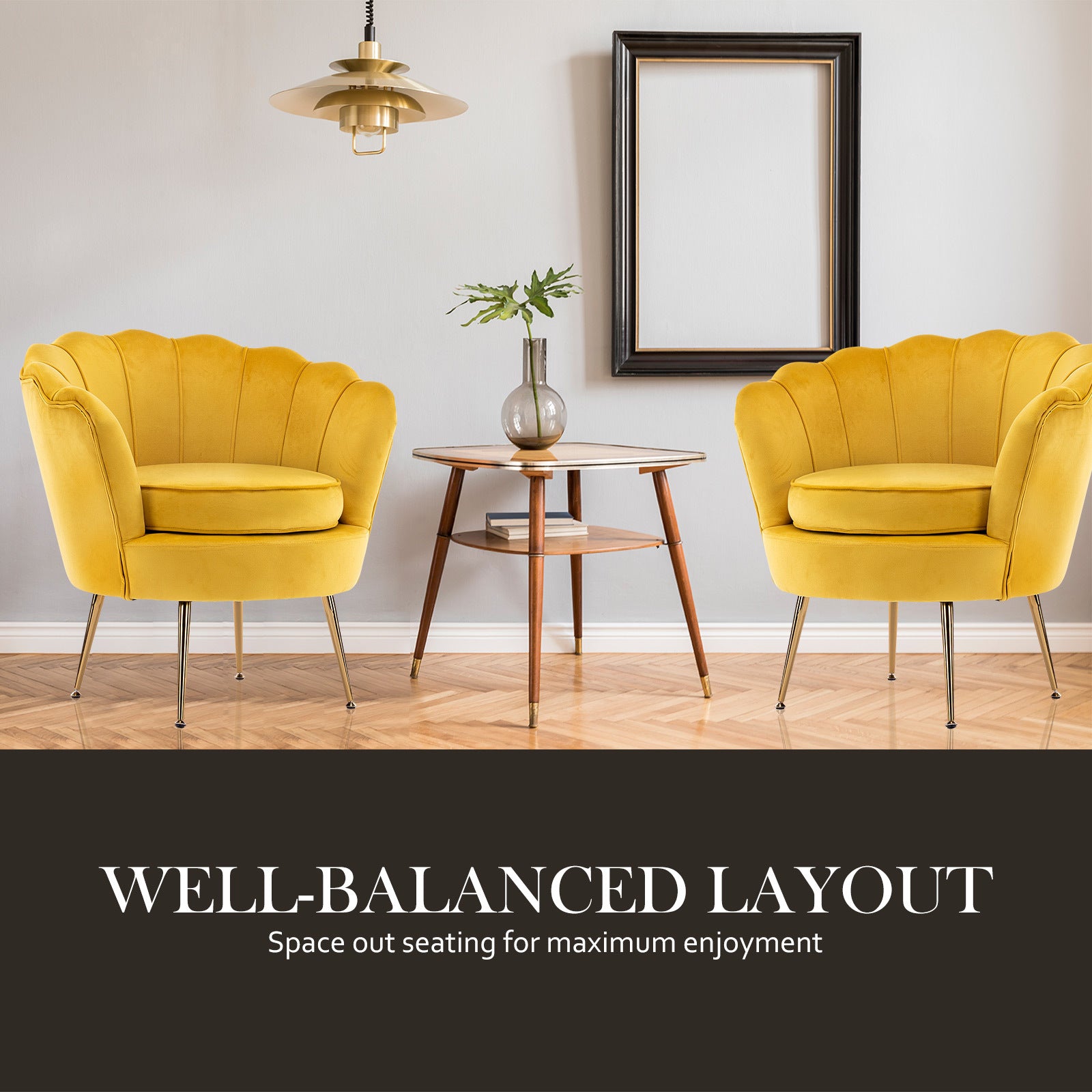 Bedside Tables: Armchair Padded Lounge Chair Accent Velvet Shell Scallop YELLOW