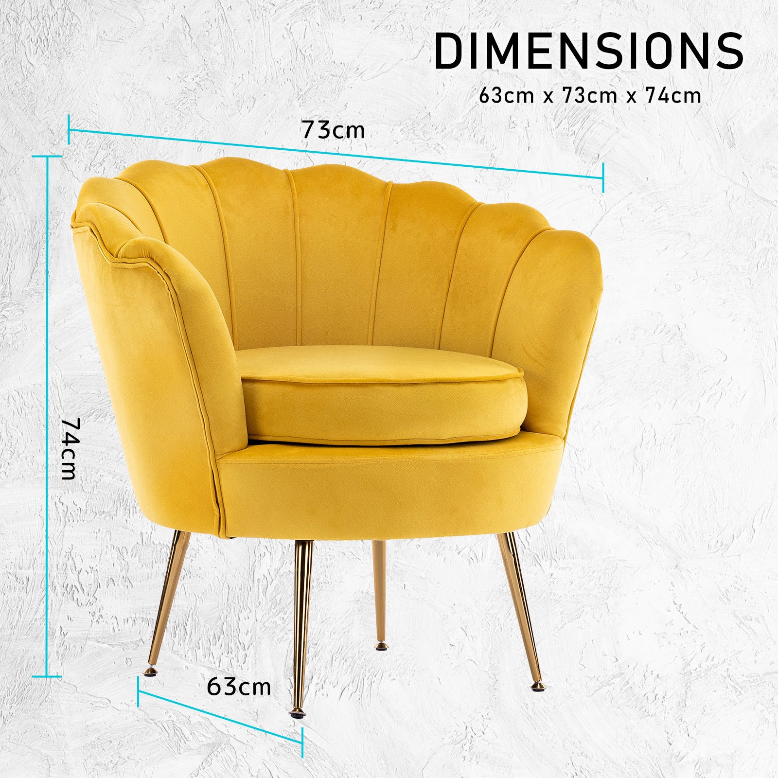 Bedside Tables: Armchair Padded Lounge Chair Accent Velvet Shell Scallop YELLOW