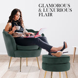 Bedside Tables: Armchair Lounge Chair Accent Velvet Shell Scallop + Ottoman Footstool Round GREEN