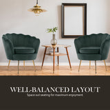 Bedside Tables: Armchair Lounge Chair Accent Velvet Shell Scallop + Ottoman Footstool Round GREEN