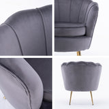 Bedside Tables: Armchair Lounge Chair Accent Velvet Shell Scallop + Ottoman Footstool Round GREY
