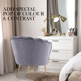 Bedside Tables: Armchair Lounge Chair Accent Velvet Shell Scallop + Ottoman Footstool Round GREY