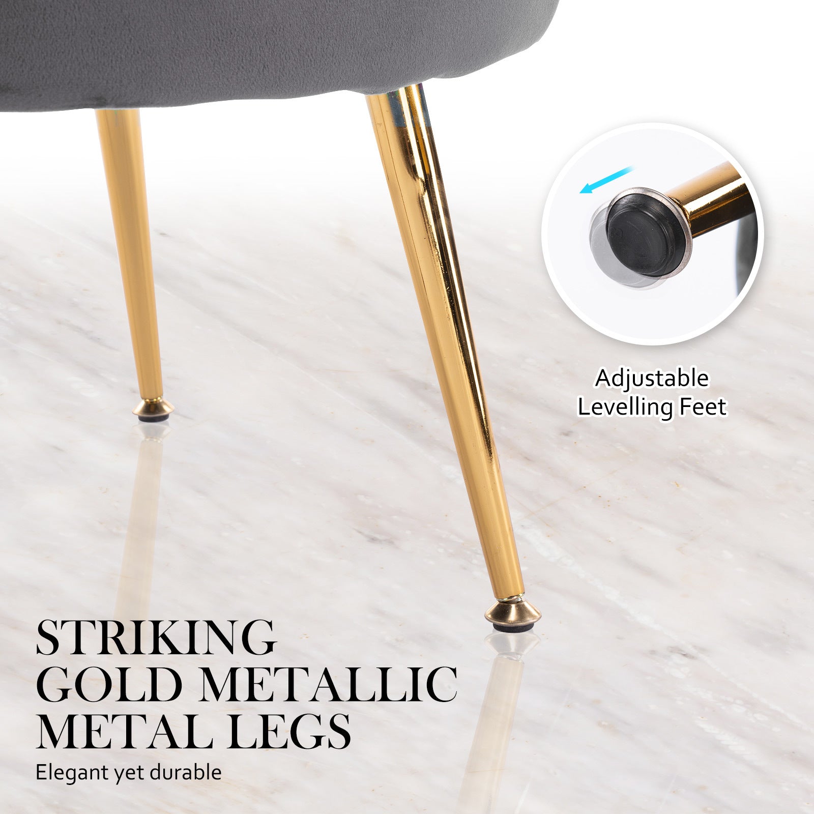 Bedside Tables: Armchair Lounge Chair Accent Velvet Shell Scallop + Ottoman Footstool Round GREY