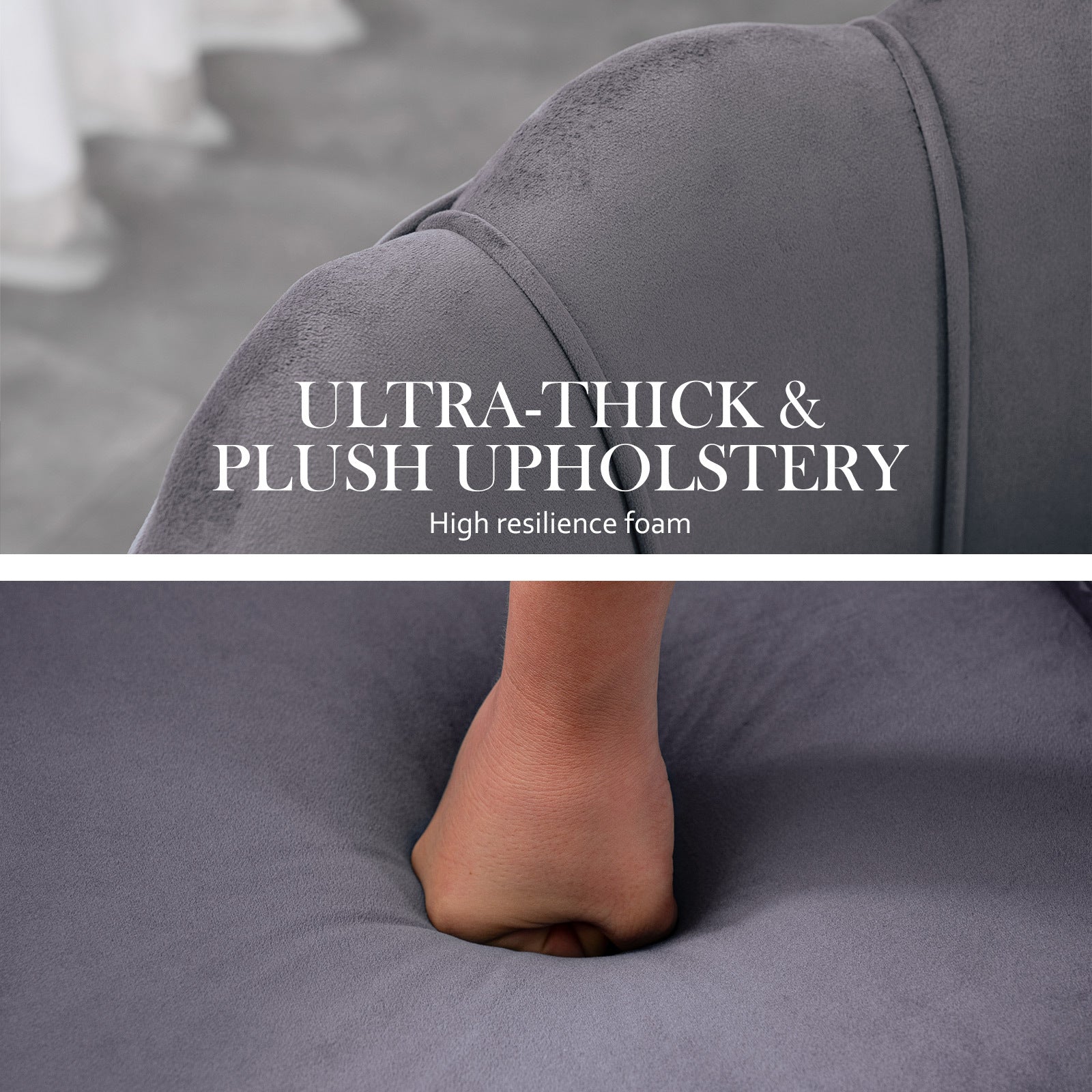 Bedside Tables: Armchair Lounge Chair Accent Velvet Shell Scallop + Ottoman Footstool Round GREY
