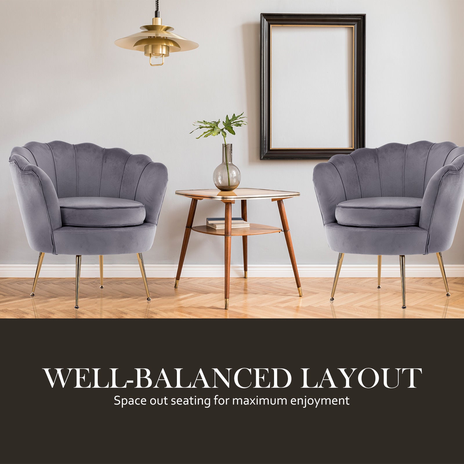 Bedside Tables: Armchair Lounge Chair Accent Velvet Shell Scallop + Ottoman Footstool Round GREY