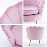 Bedside Tables: Armchair Lounge Chair Accent Velvet Shell Scallop + Round Ottoman Footstool PINK